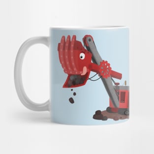 Cute red steam shovel digger cartoon illustration Mug